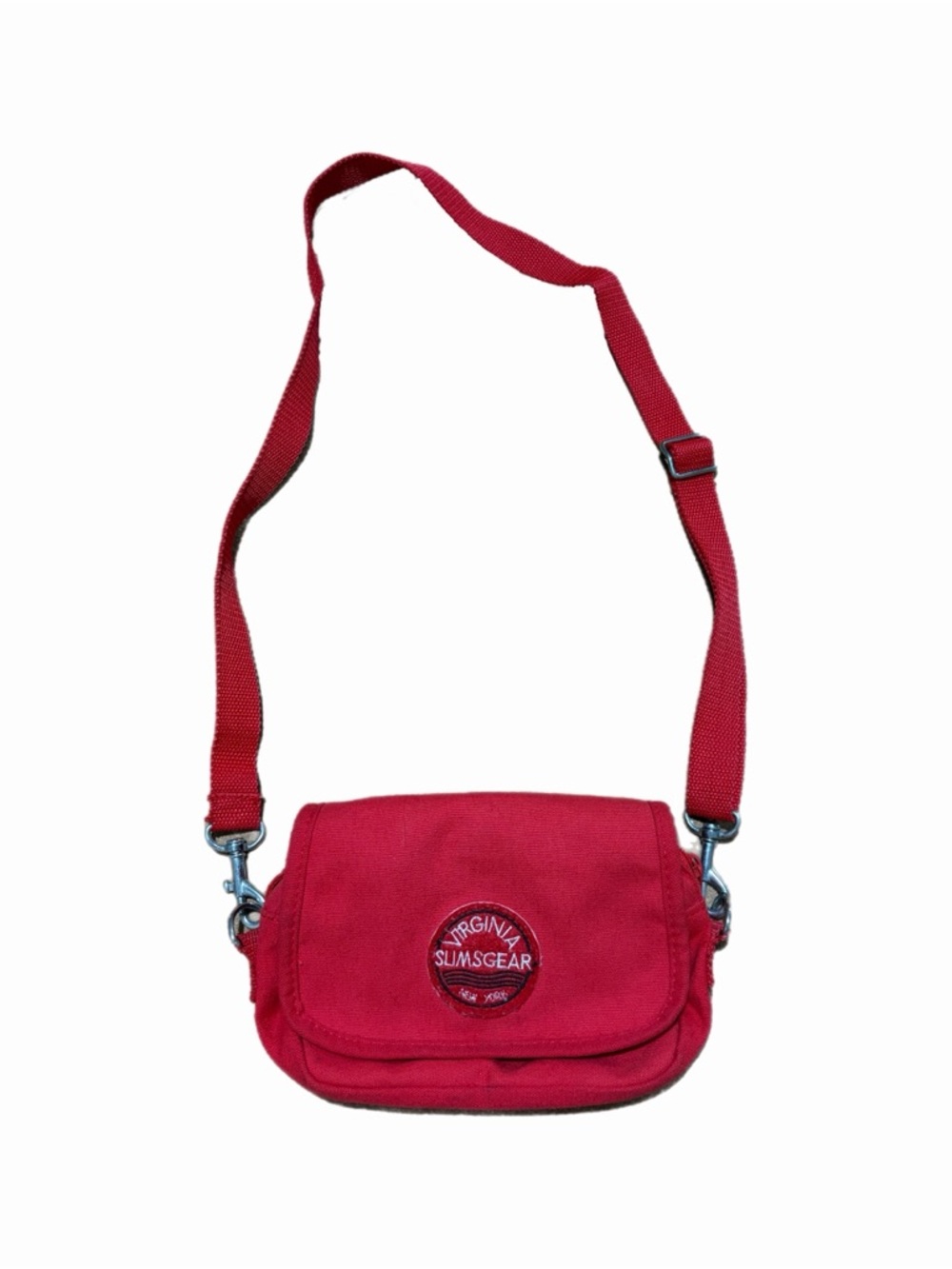 Virginia Slimsgear Crossbody Bag Unisex Small Red Canvas Embroidered Logo Strap